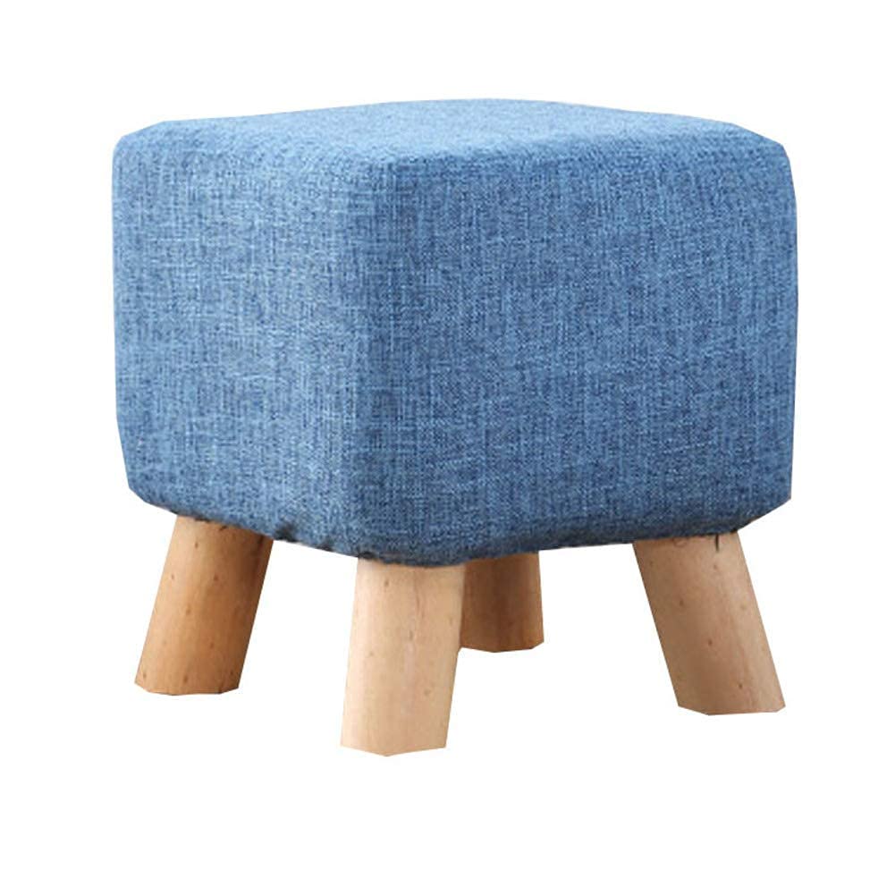 Pouf carré en bois massif bleu de 28x25 cm pour salon et entrée