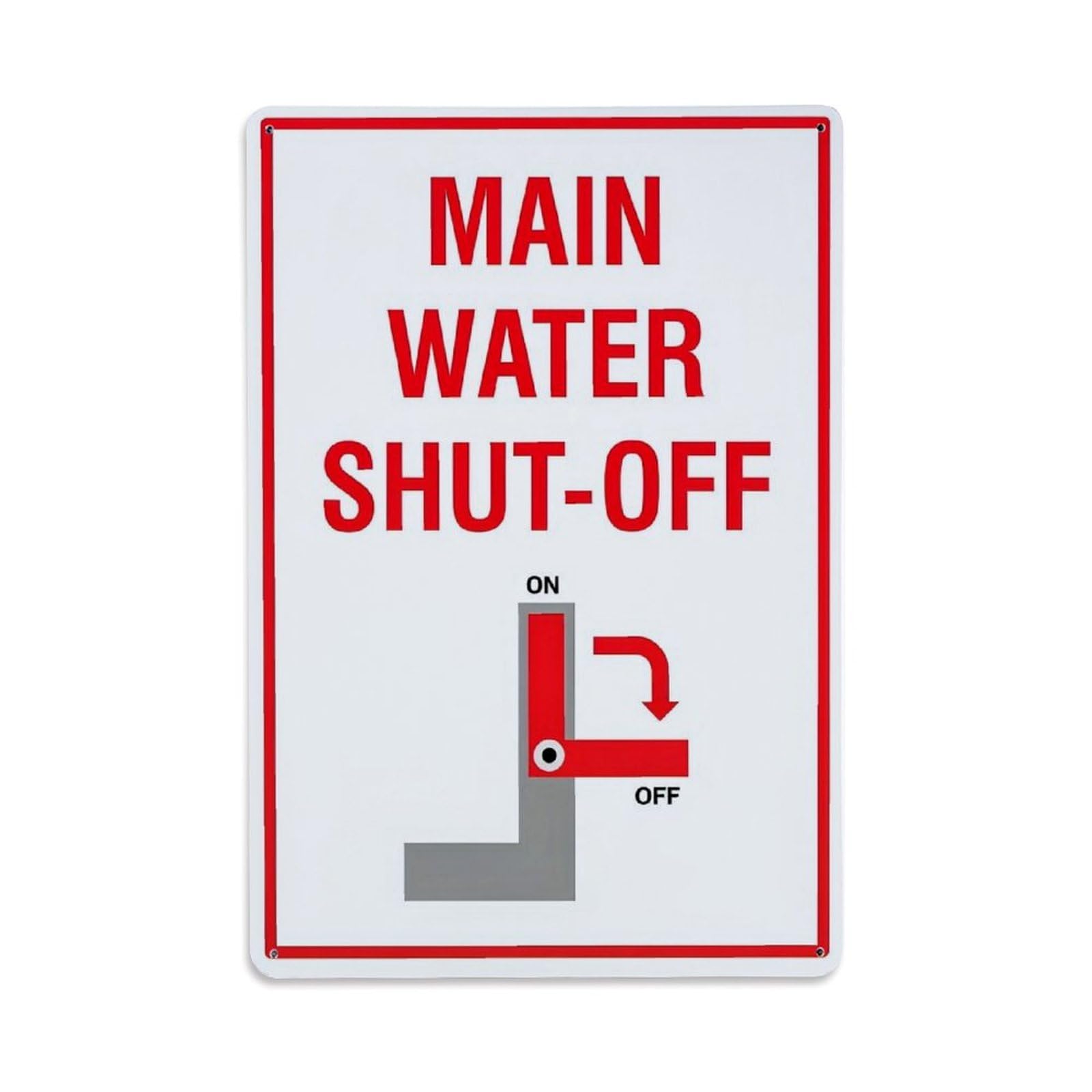 Main Water Shut Off Valve Retro Metal Tin Sign, Vintage Decor Art Poster for Bar, Home, Man Cave, Kitchen, Laundry Room Gift 8x12Inch