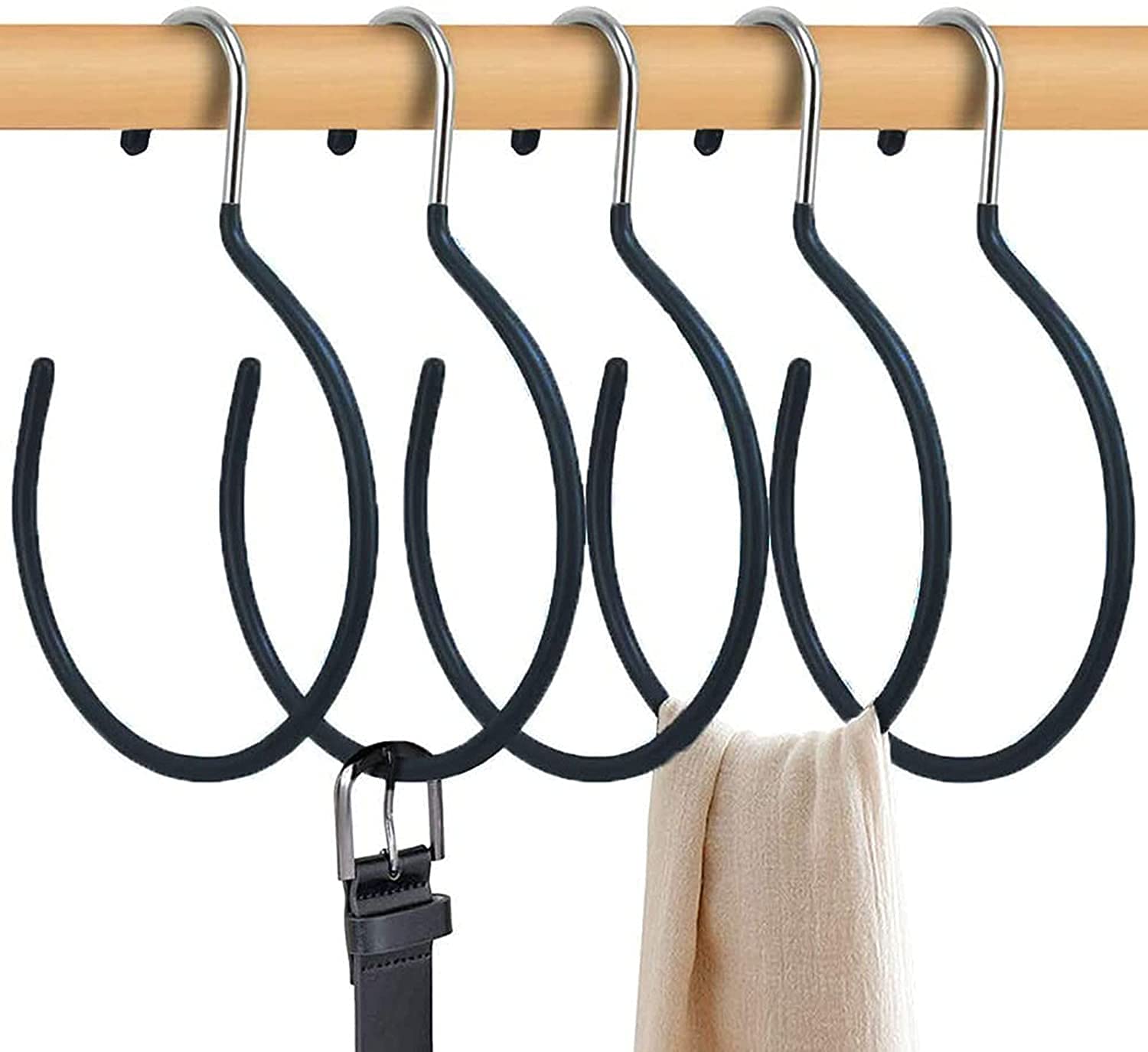 ELECDON Belt Rack Scarf Ring Hangers, 5 Pcs Non-Slip Ties Hanging Hook Closet Home Storage Organizer Accessory Holders for Ties Scarves Belts and Jewelry, Black