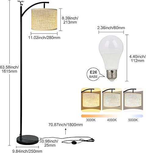 Miniatura 2 de Lámpara de pie, lámpara de pie para sala de estar con bombilla LED de 3 temperaturas de color, lámpara de pie, pantalla de lino de alta calidad,