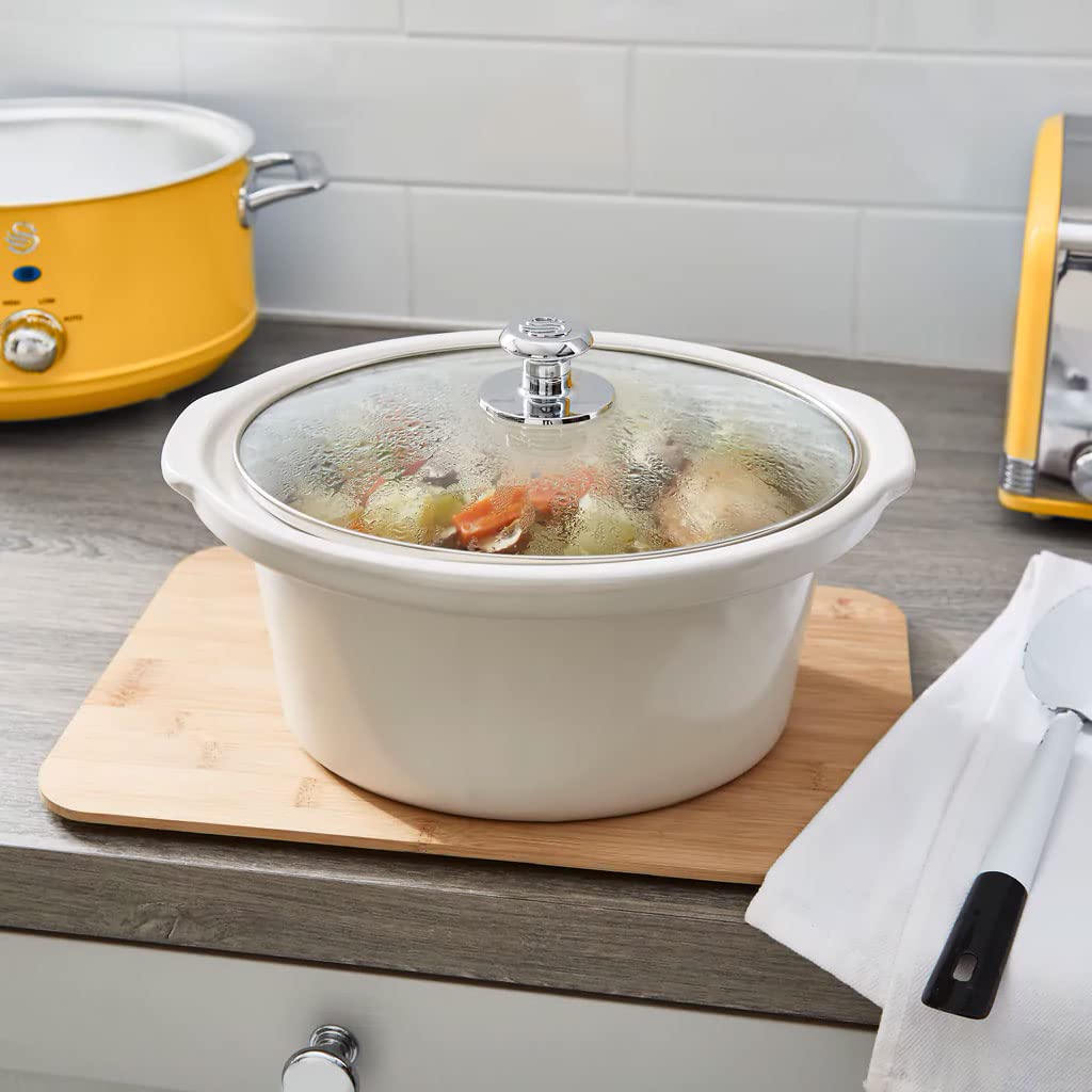Swan Retro SF17021YELNEU Slow Cooker 3,5L Contenitore di Cottura Rimovibile, Ceramic Non-Stick PFOA & PTFE Free, 3 Livelli di Temperatura, Coperchio di Vetro, Design Vintage, Giallo, 200W