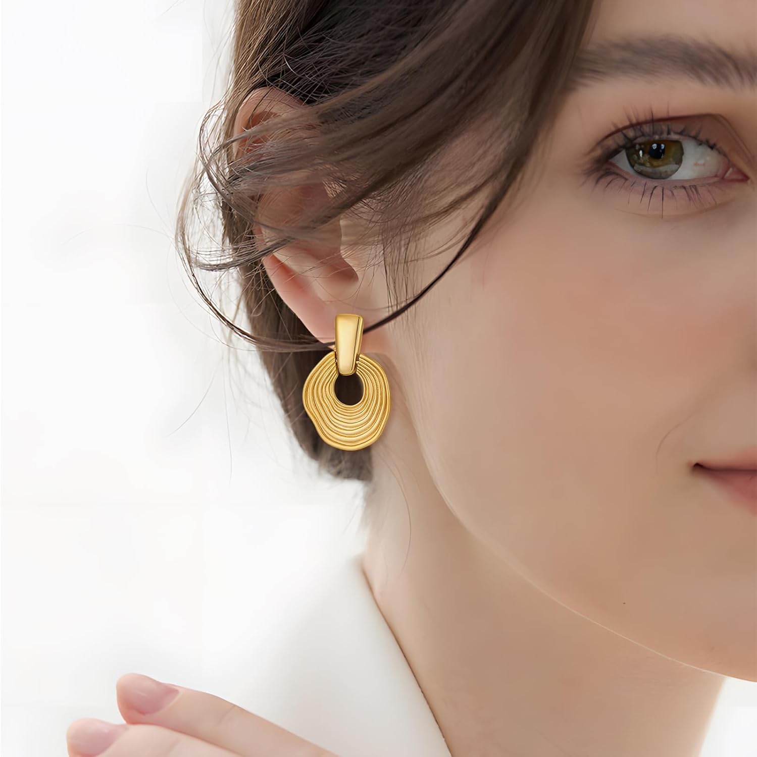 Chic Vintage Earring Ripple Textured Dangle Hoop Doorknocker Earrings Gold Plated Earrings for Women Fashion Statement Jewelry - Image 4