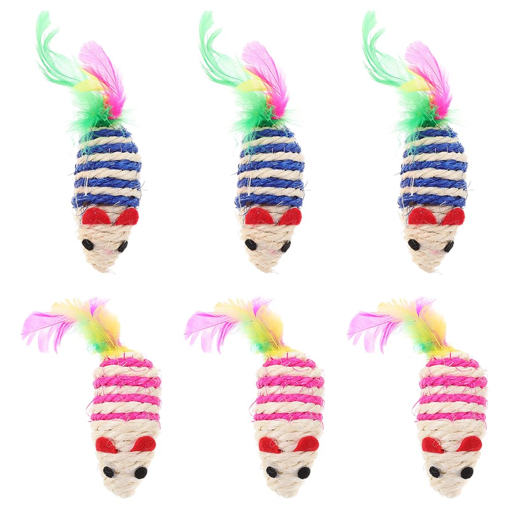 LOGOFUN 6pcs Cats Mice Plush Toys Catnip Filled Cat Toys with Sisal Mice Handmade Rope Pet Toy for Indoor Cats Kitten Interactive Play Pet Supplies - Blue & Pink