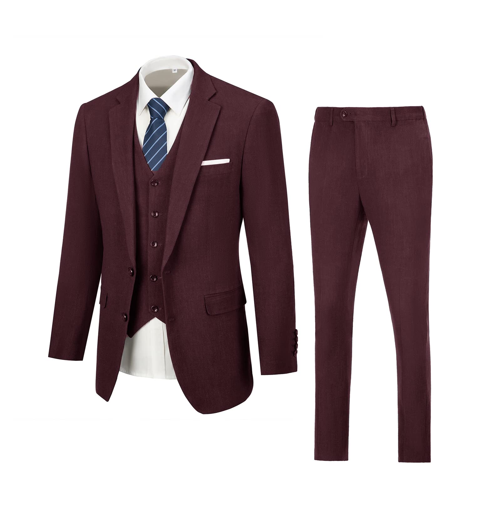 Furuyal Completo di lino 3 pezzi vintage retrò abiti da ballo di fine anno giacca slim fit blazer sposo smoking