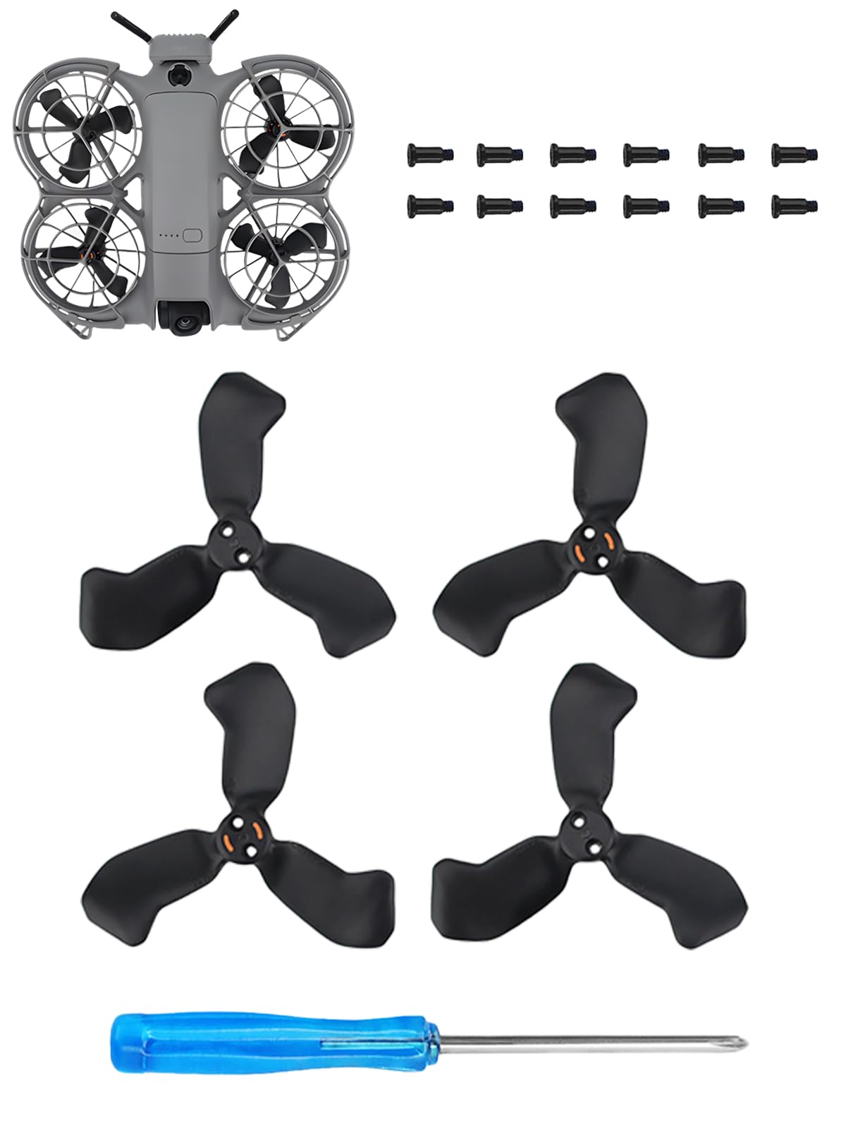 Replacement Propellers for DJI Neo 2, Low Noise Quick-Release Propeller Blades with Screws, Lightweight Durable Drone Props, Easy installation for DJI Neo Accessories, 4-Pack Black