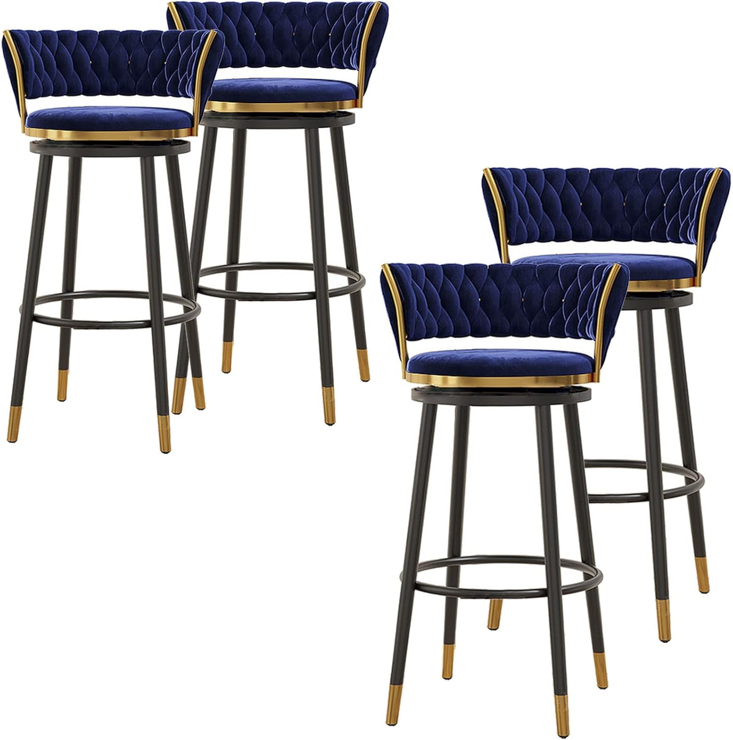 Stylish Blue Velvet Swivel Bar Stools - Set of 4 Upholstered Counter Height Chairs with Back for Kitchen Island & Café - Modern Chic Design for Comfort & Elegance