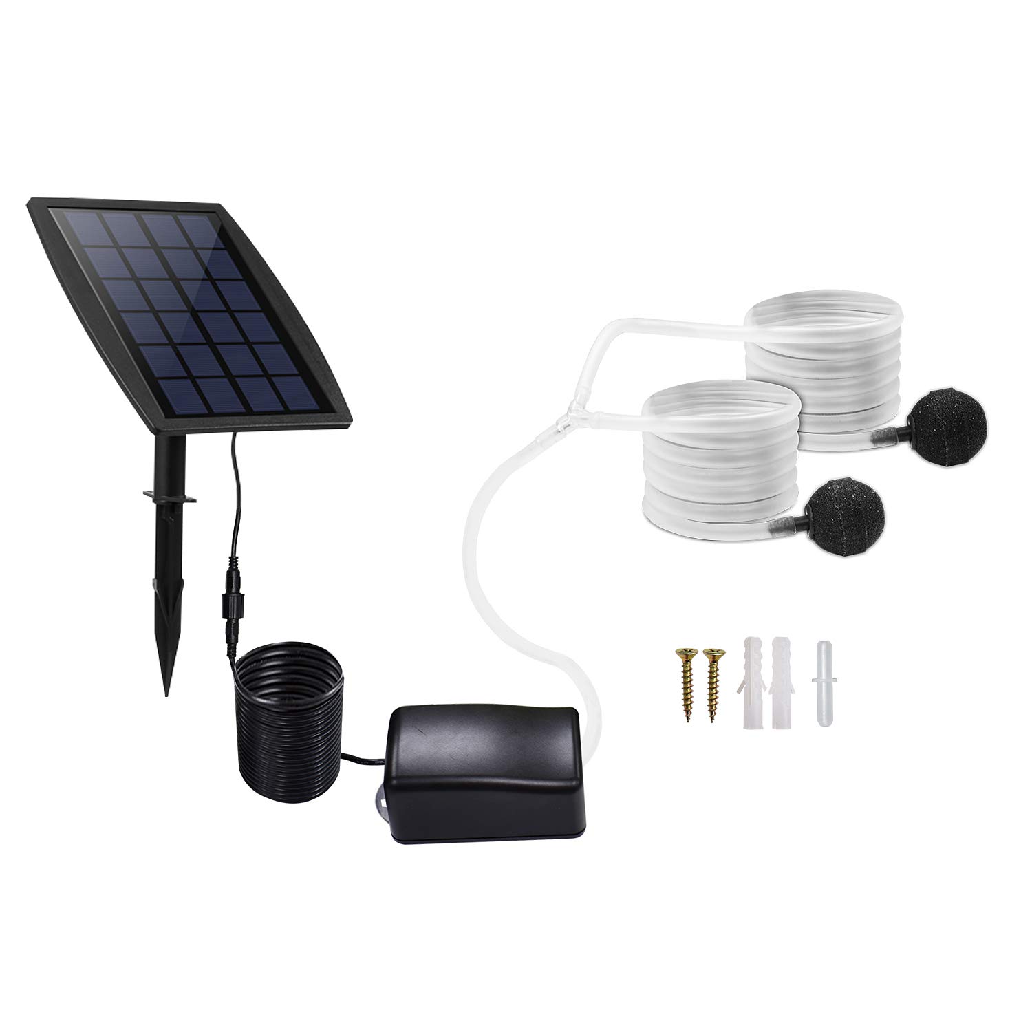 Bomba de oxígeno solar, 2,5 W, 6 V, aireador solar para estanque, 3 modos de trabajo, bomba de oxígeno solar con batería de 1800 mAh, silenciosa y ajustable, bomba de aire para acuario, bomba de