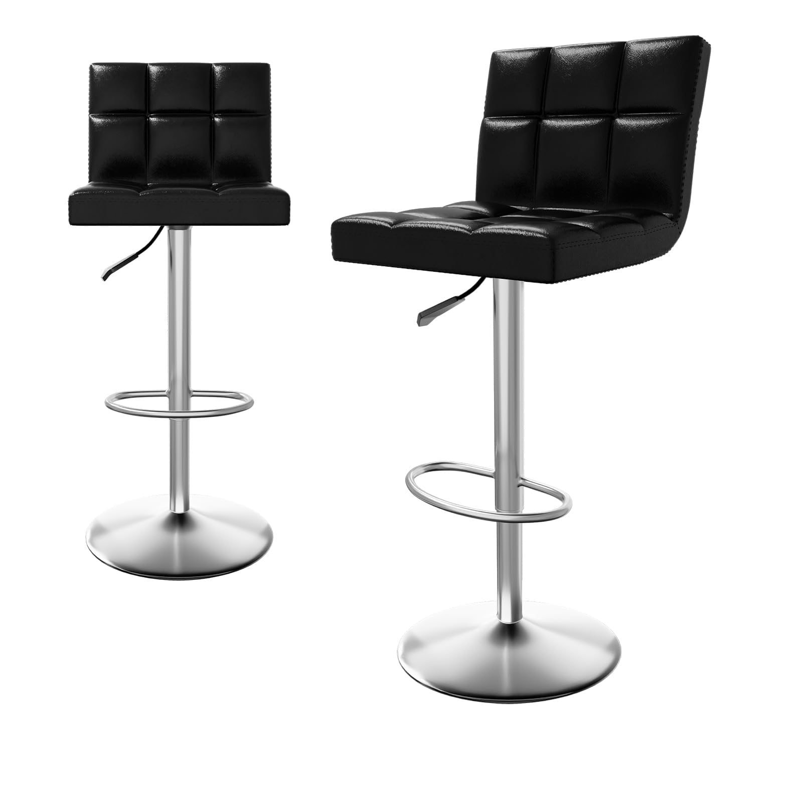HOTOSYCH Kitchen High Stools Set of 2, Kitchen Island Bar Stool with PU Leather Seat, Swivel Kitchen Counter Stool Kitchen Counter (2, Black, White Legs)