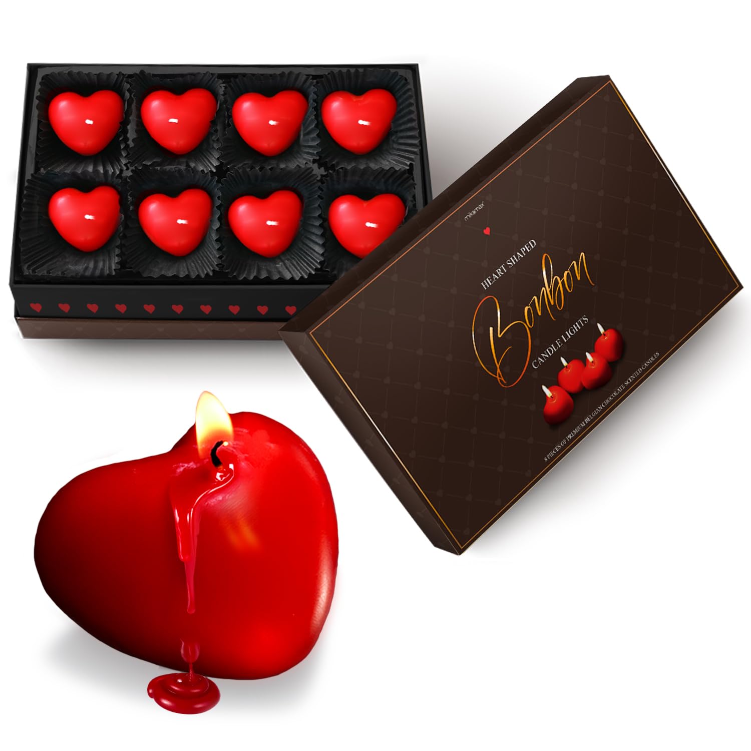 MikaMax Candy Hard Candles with Chocolate Scent - Set of 8 Hard Candles in Elegant Gift Box