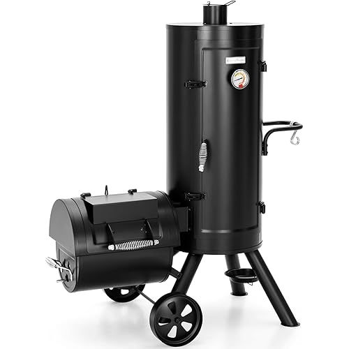 Sophia & William Heavy-Duty Vertical Offset Charcoal Smoker Extra Large Outdoor BBQ Gill with Offset Smoker, 961 SQ.IN. Cooking Area with Warming Tray,Push-out Ash Tray for Event Gathering, Black