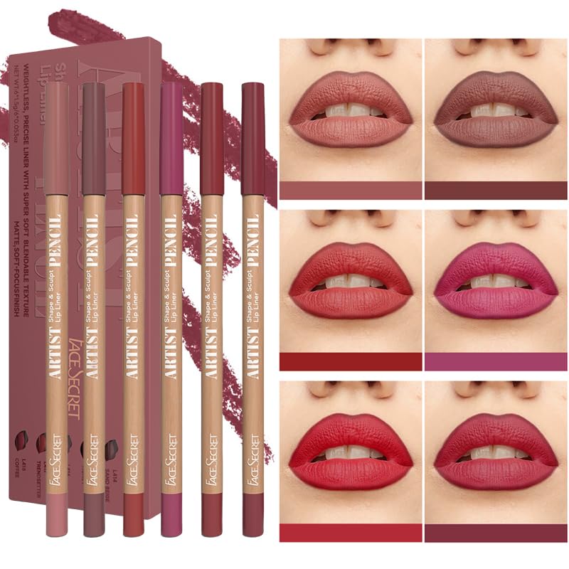 6 PCS Lip Liner Pencil Set, Matte Nude Lip Contour Lipliner, Waterproof Long Lasting Lipstick Lip Liner Set - Image 2