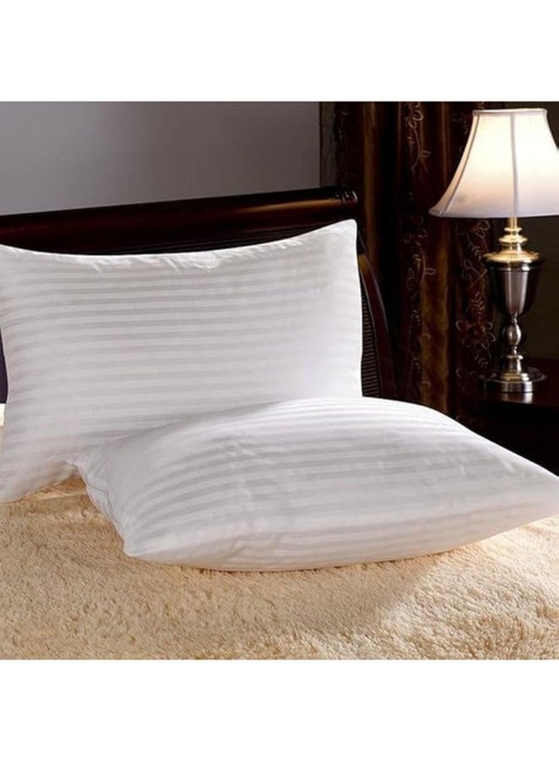 RISHAHOME Hotel Standard 2 Piece Pillowcase Set, Polyester, 1 Cm Stripe Size: 50x75 Cm, White