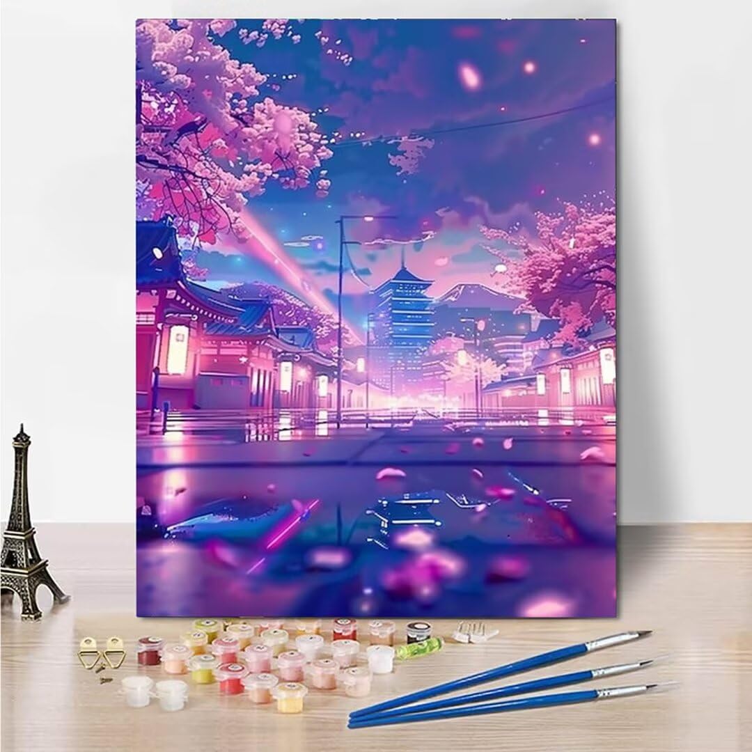 Peinture Numero Adulte Japan Cherry Blossoms - Activité Manuelle Adulte - Peinture Aquarelle - Loisir Creatif Adulte - Kit Loisir Créatif Enfant - Dès 279 Ans 100x130cm sans châssis en bois 6811-3