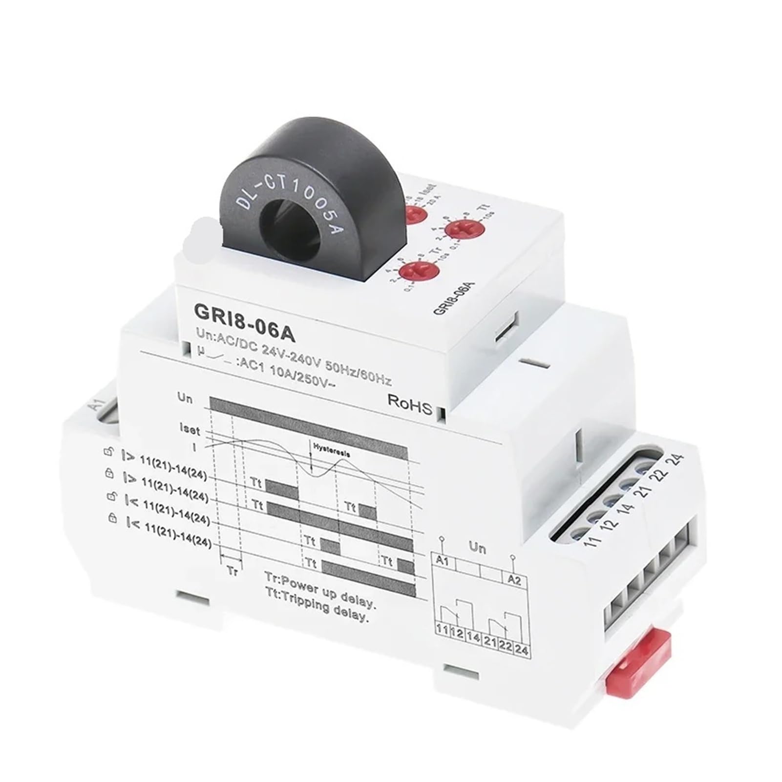 GRI8-06 Relè sensore di corrente CA CC 2NO2NC 8A Monitoraggio tensione operativa ad ampio intervallo 24 V-240 V(GRI8-06B ACDCCurrent)