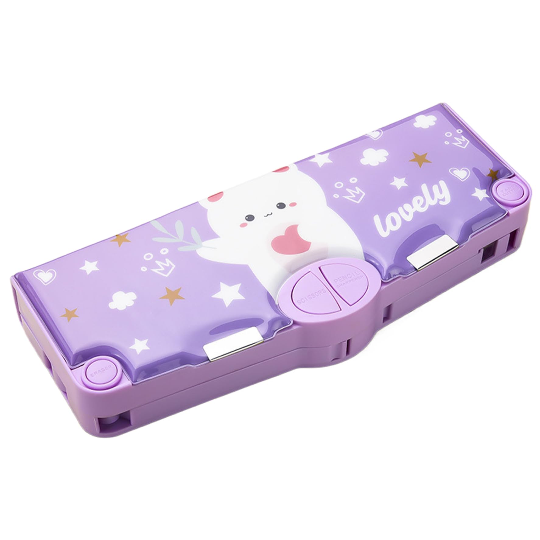 Pop-Up Pencil Case, Cartoon Bear Kawaii Pencil Case with Buttons, Multifunction Pencil Case with Compartments, Timetable, Sharpener and Scissors, Pencil Case for Kids Girls Gifts Cute Pencil Case Kawa