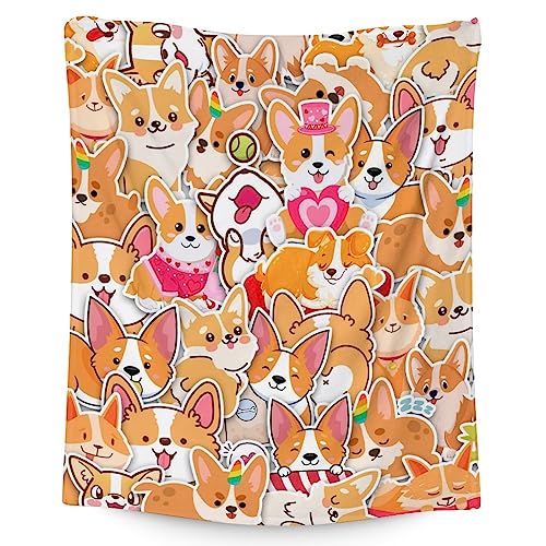 Corgi Blanket Gifts - 50"x60" Cute Throw for Adults, Kids - Colorful Soft Fuzzy Blankets for Bed, Couch & Living Room