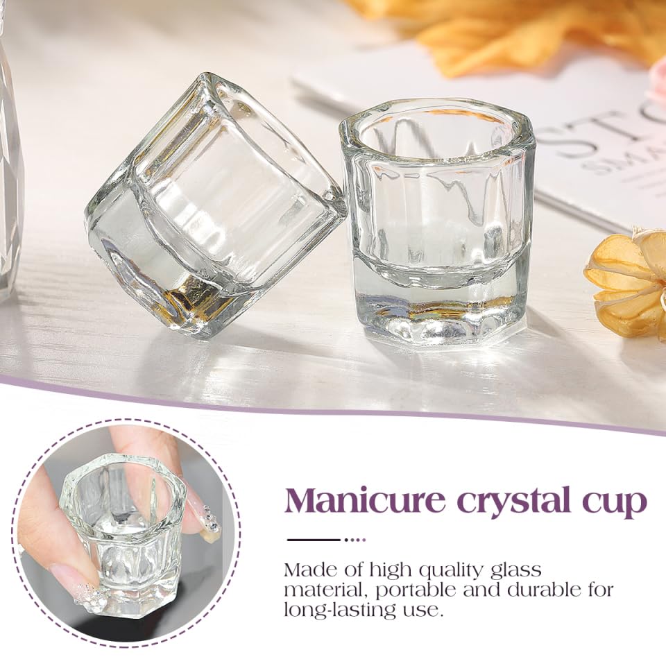 Frcolor 2Pcs Manicure Crystal Glass Cups Liquid Holder Manicure Bowls for Nail Salon Nail Art Mixing Tool 1.29X1.29X1.29In