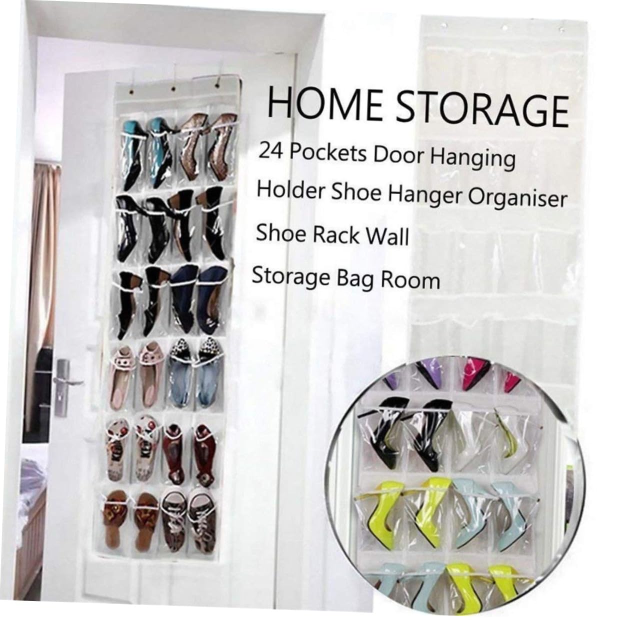 OKUMEYR over The Door Shoe Storage 24 Grid Hanging Bag Door Rear Organizer Wall Storage Bag Easy Access
