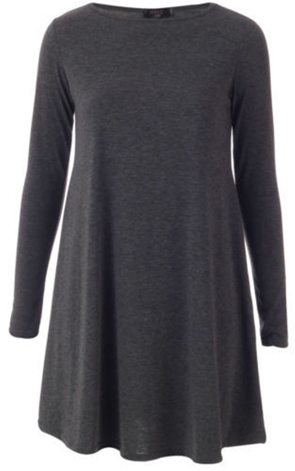 Real Life Fashion Ltd Women's Charcoal New Long Sleeve Plain Swing Smock Dress