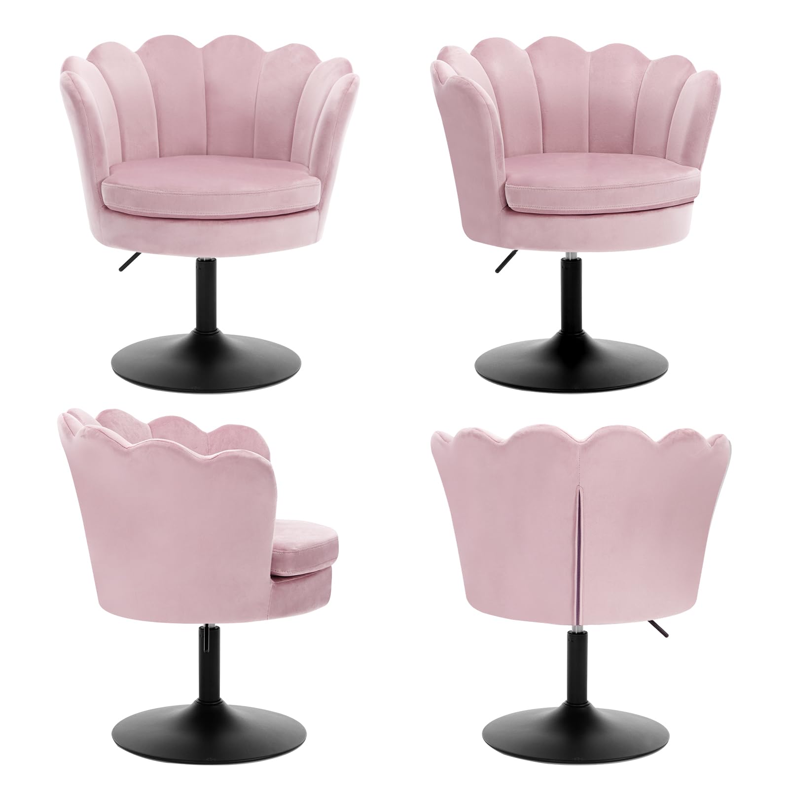 WOLTU Sedia da Trucco, Sgabello Cucina, Poltrona con Seduta a Forma di Fiore, Girevole a 360°, Sedia in Velluto per Camera da Letto, Soggiorno, Altezza Regolabile 43-55 cm, Rosa