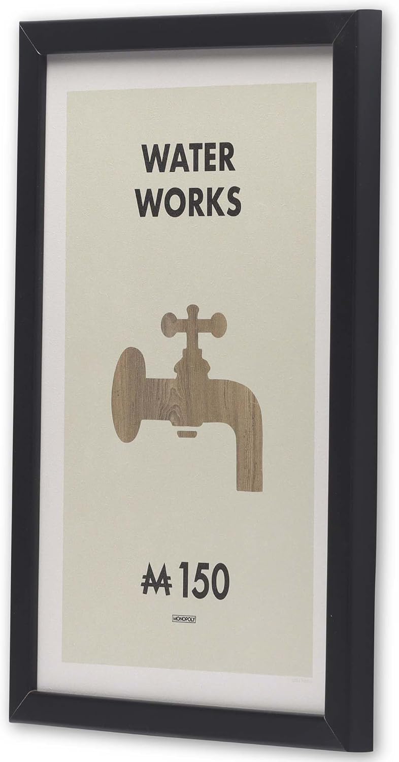 Hasbro Monopoly Water Works Framed Wood Wall Decor - Fun Monopoly Wall Art for Game Room or Man Cave