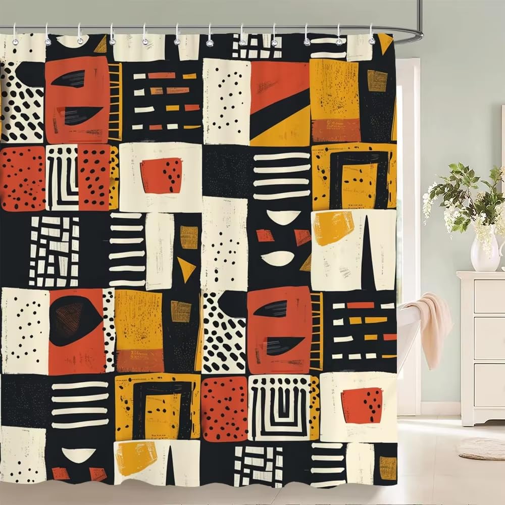 KELAIMI Tribal Geometric Shower Curtain,Abstract Bohemian Ethnic Bathroom Curtain,Waterproof Polyester Fabric Bathtub Curtain with Hooks Style 3 90X180Cm
