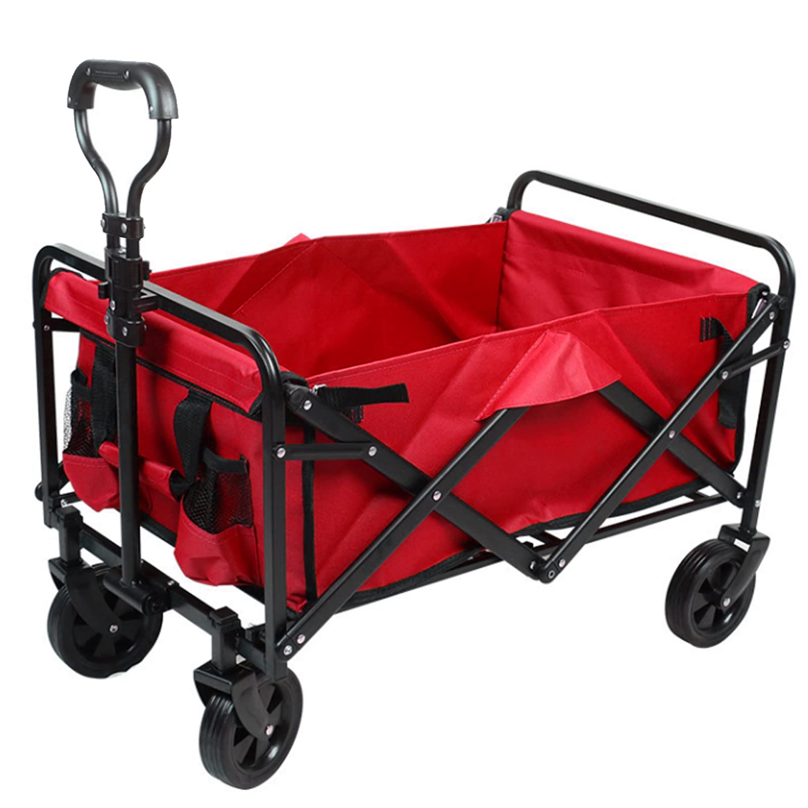DAYONGFoldable Wagon Cart,Multipurpose Garden Beach Carts,Heavy Duty Wagon Shopping Cart with Wheels & Adjustable Handle for Camping,Fishing,Shopping,Garden,Travel,Beach (Standard size, Red)