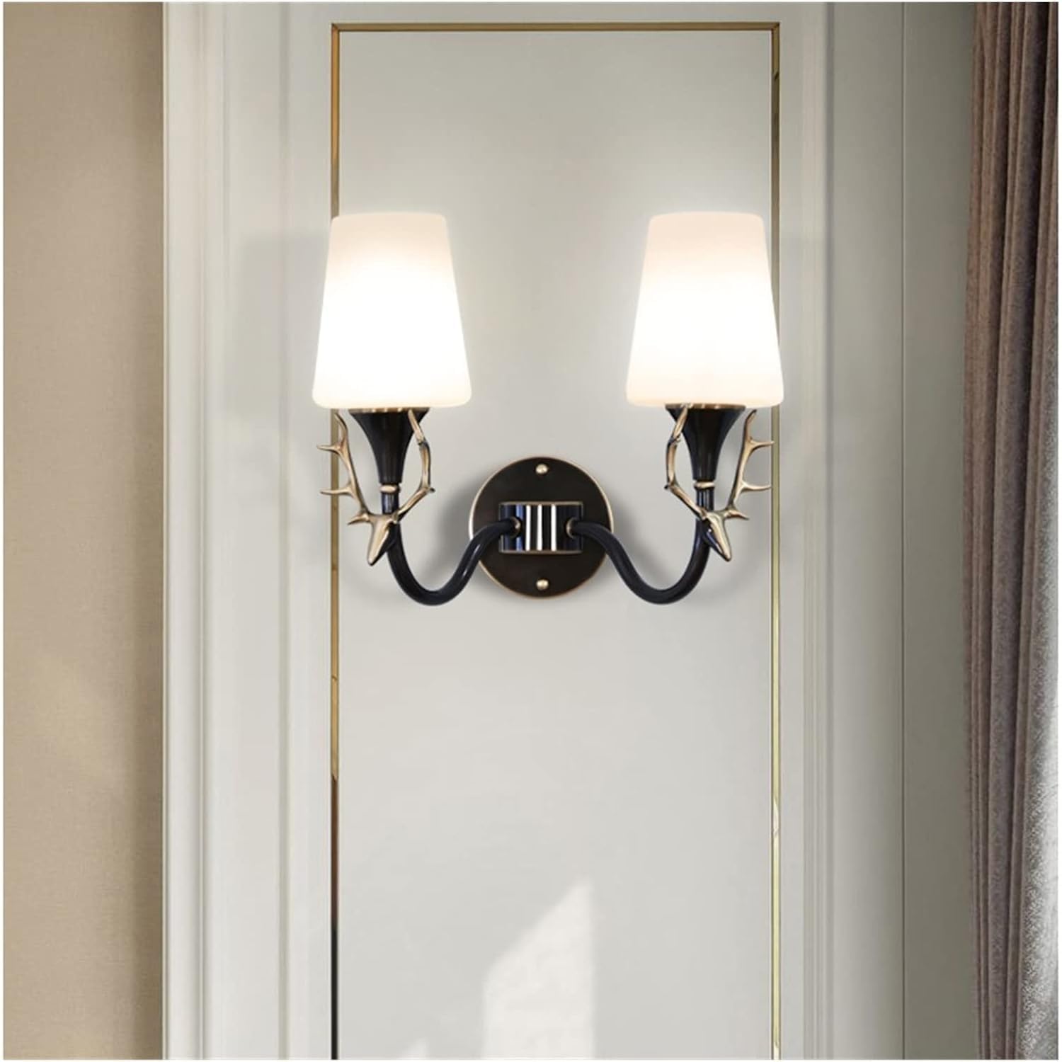 ASerZenith Wall Sconces, Copper Antler Wall Lamp Bedroom Simple Bedside Lamp Living Room Aisle Bathroom Mirror Front Lamp,Pendant Light,Black-1Light