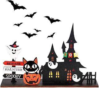 木製ハロウィーン卓上装飾、ハロウィーン木製センターピースサイン - ビスタプリントかわいいハロウィーンの木製看板カボチャの飾り | ハロウィンかわいい木製農家の素朴な装飾、階層トレイ、怖い卓上装飾用品