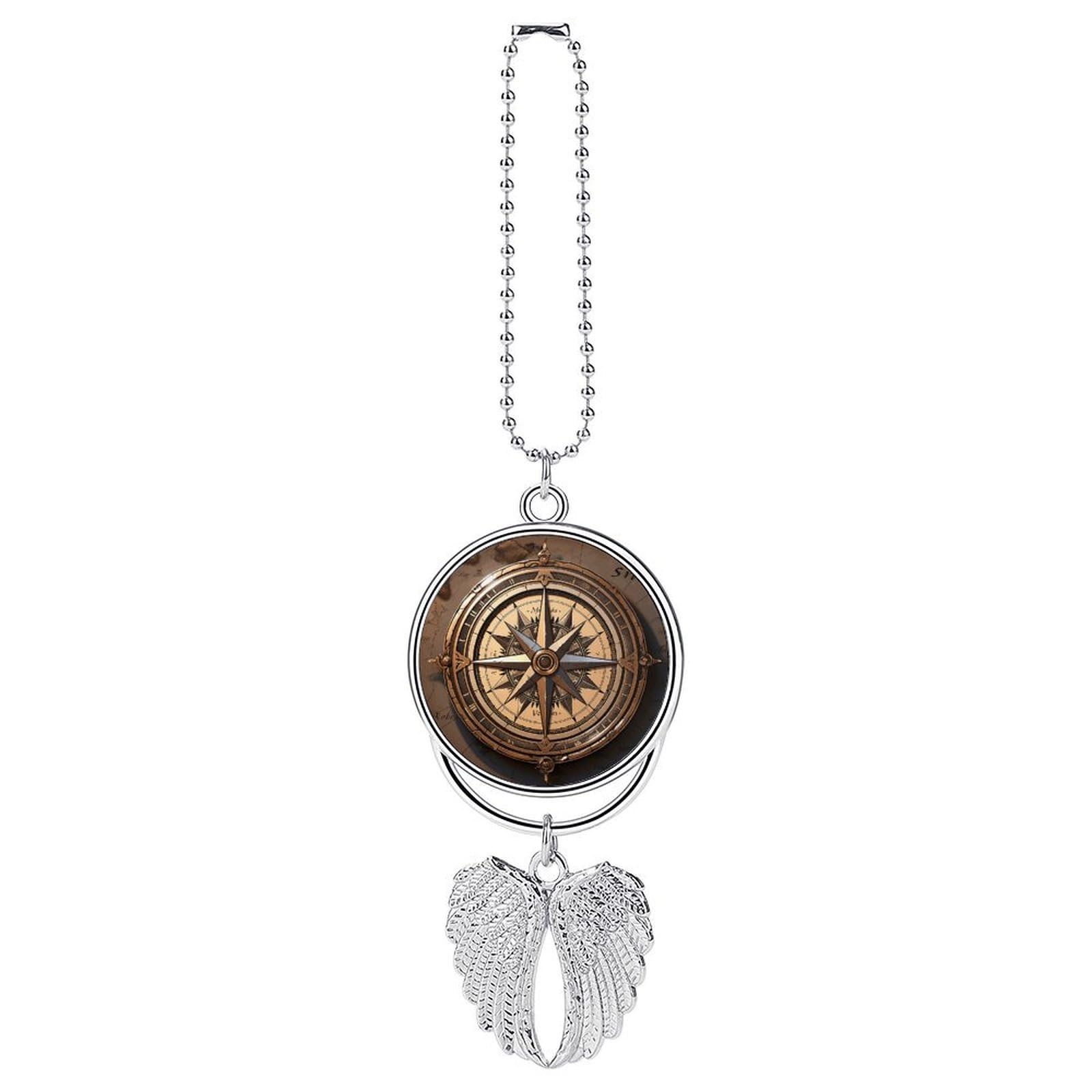 Compass Wind Road Map Car Pendant Car Rearview Mirror Pendant Custom Photo Car Hanging Ornament Car Rear View Mirror Hanging Accessories Angel Wing Car Charm Gift for Men Women