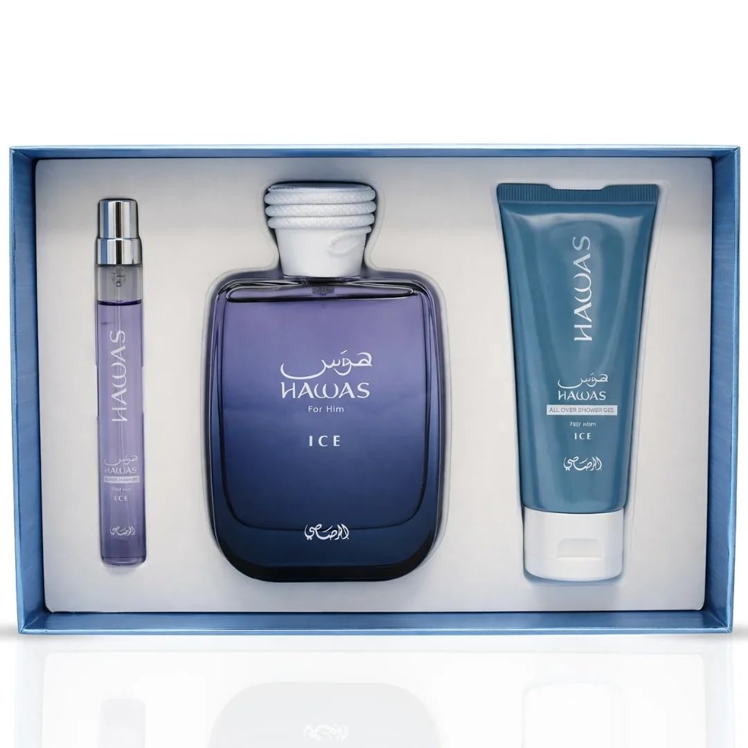 Rasasi Hawas Ice For Him 3-Piece Gift Set – 100ml/3.38oz Eau de