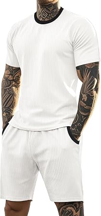 GINGTTO Mens Short Sets 2 Piece Outfits Summer Casual Tracksuits knit Set Vacation