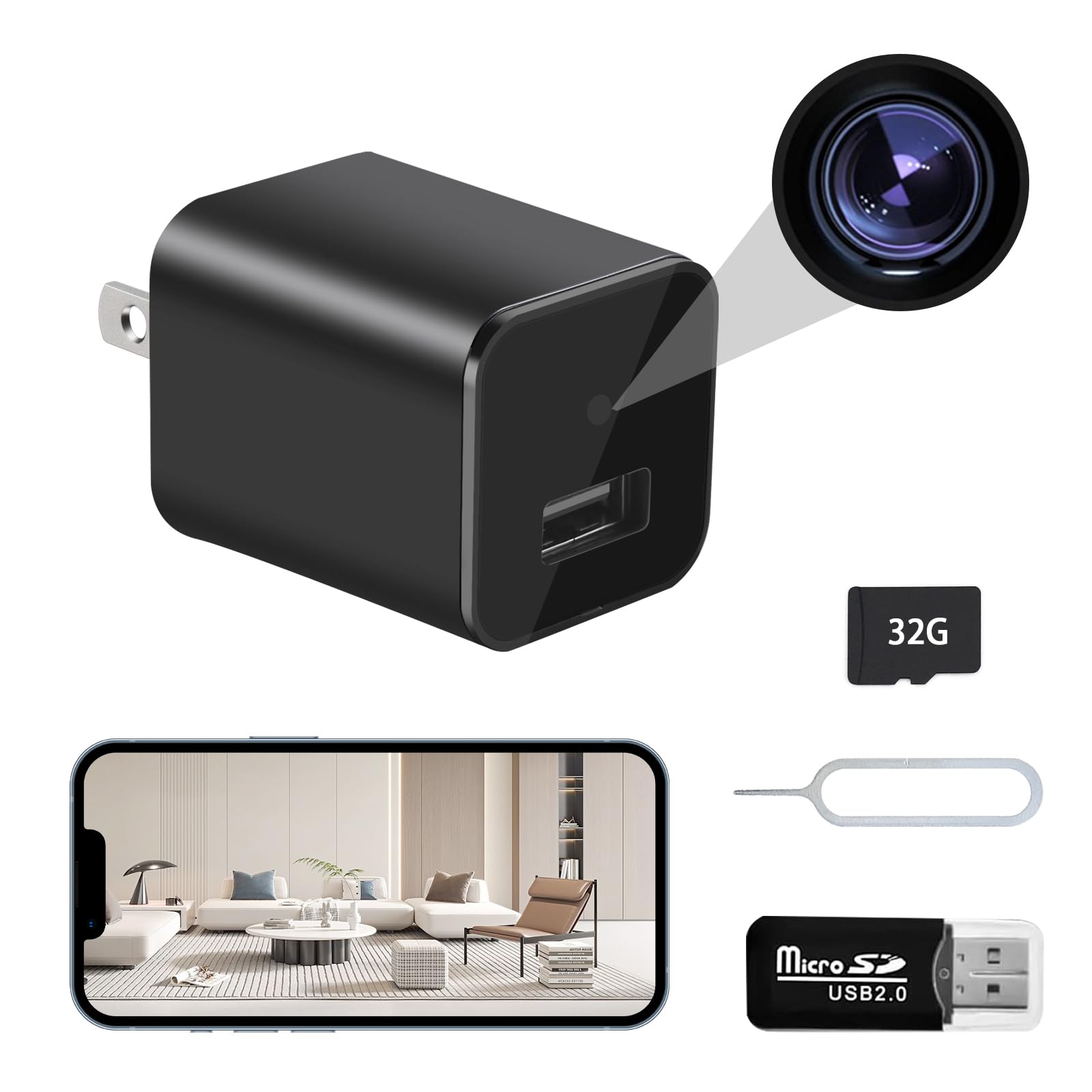Spy Camera Charger Hidden Camera HD1080P Best Mini Spy Camera USB