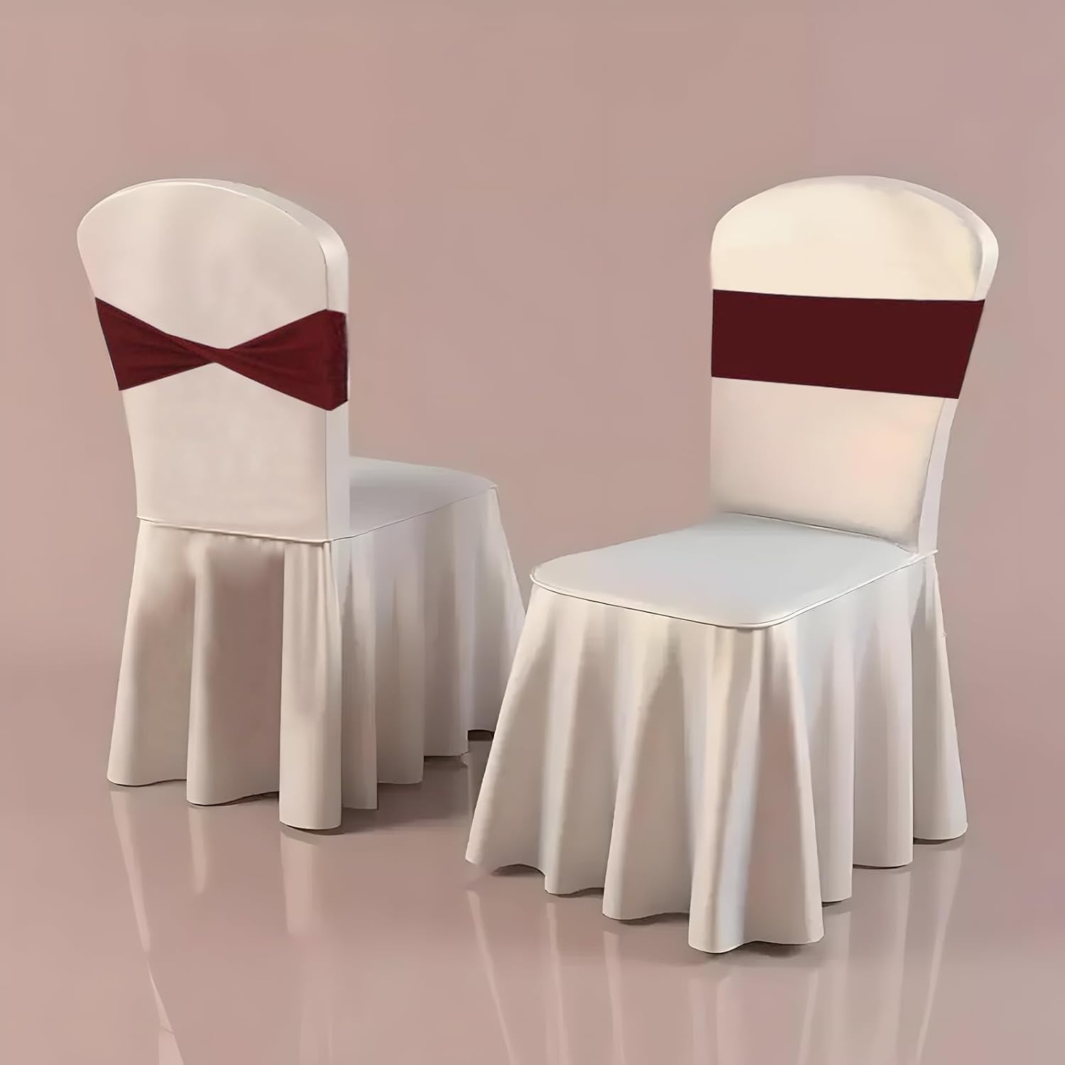 50 Pcs Spandex Stretch Chair Sashes Plain Bow Sash Elastic Chair Bands Without Buckle Chairs Decorations for Wedding Party Banquet Birthday Events Decoration(Burgundy)