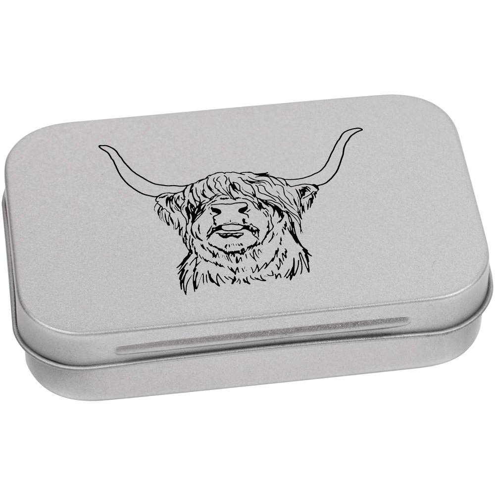 Azeeda 95mm 'Highland Cow Head' Metal Hinged Tin/Storage Box (TT00131140)