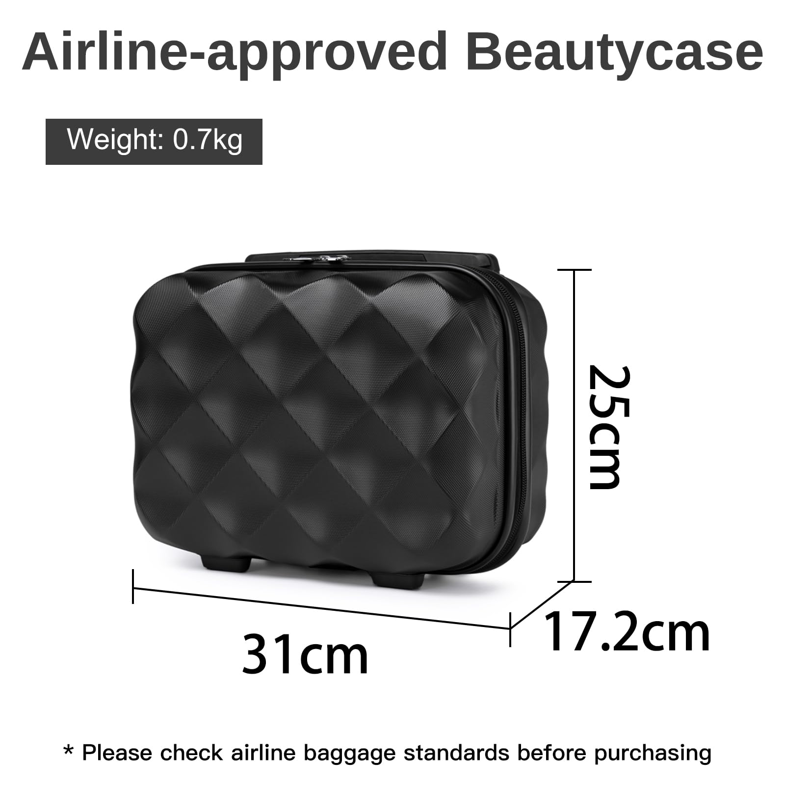 British Traveller Beauty Case 31x25x17,2cm Valigia Trolley Rigida Leggero Borsa da Toilette (13pollici, Nero)