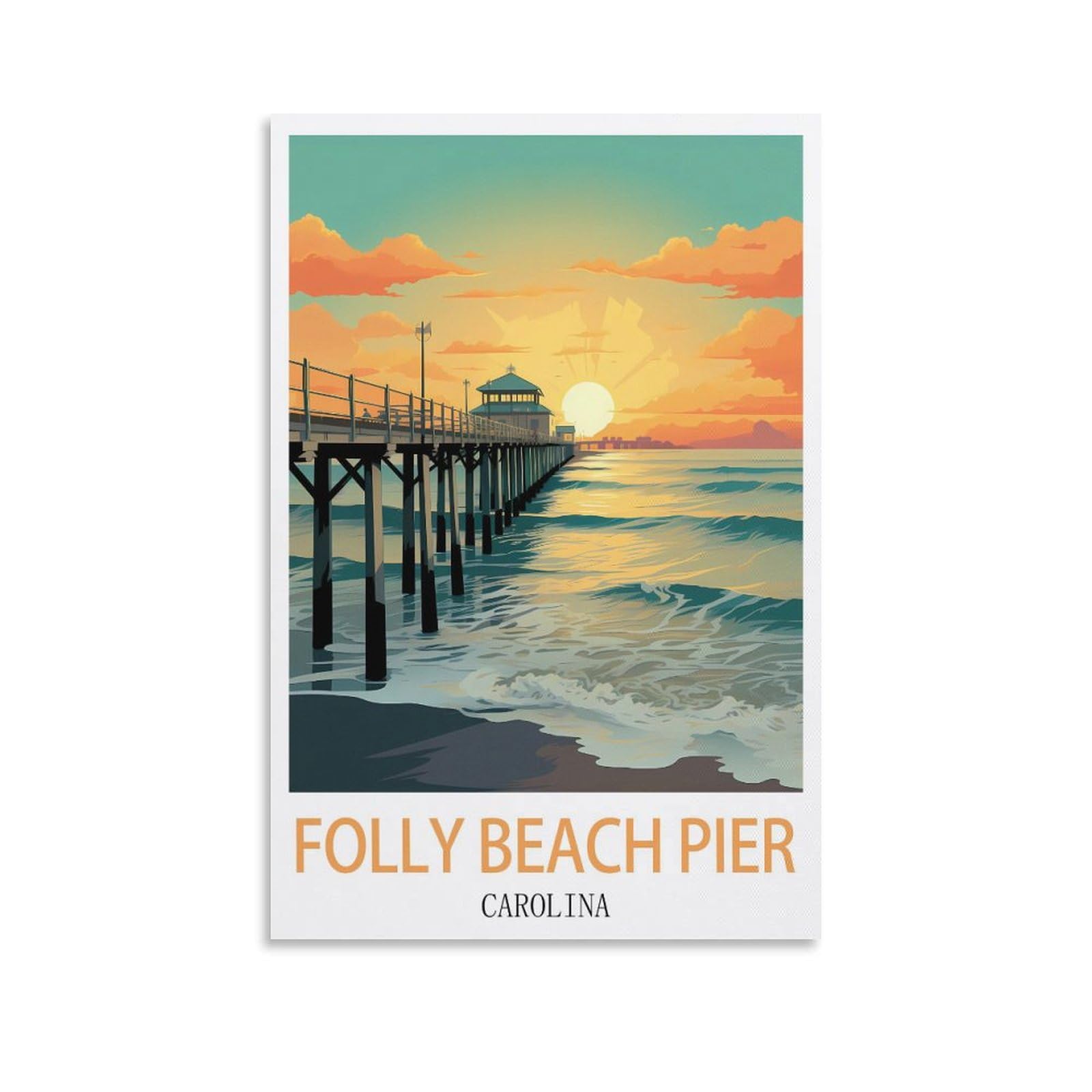 EZMLFA Diamond Painting Kits for Adults,Folly Beach Pier Carolina DIY Diamond Painting Art Kit for Beginners Home Wall Decor Arts and Craft Kits for Adults Kids 30x40cm