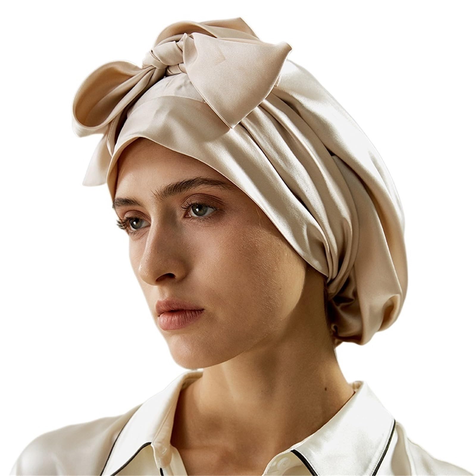 Gorro Saten Pelo Rizado Gorro de seda con banda elástica y lazo largo for dormir, cuidado del cabello, accesorios casuales a juego, turbante