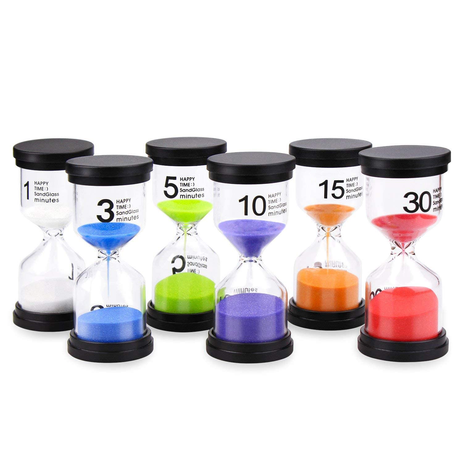 Rubik Sand Timers, 6Pcs 1/3/5/10/15/30 Minutes Sandglass Clock Timer Creative Vintage Hourglass Gift for Kitchen Home Office Classroom Decoration (Multicolor)