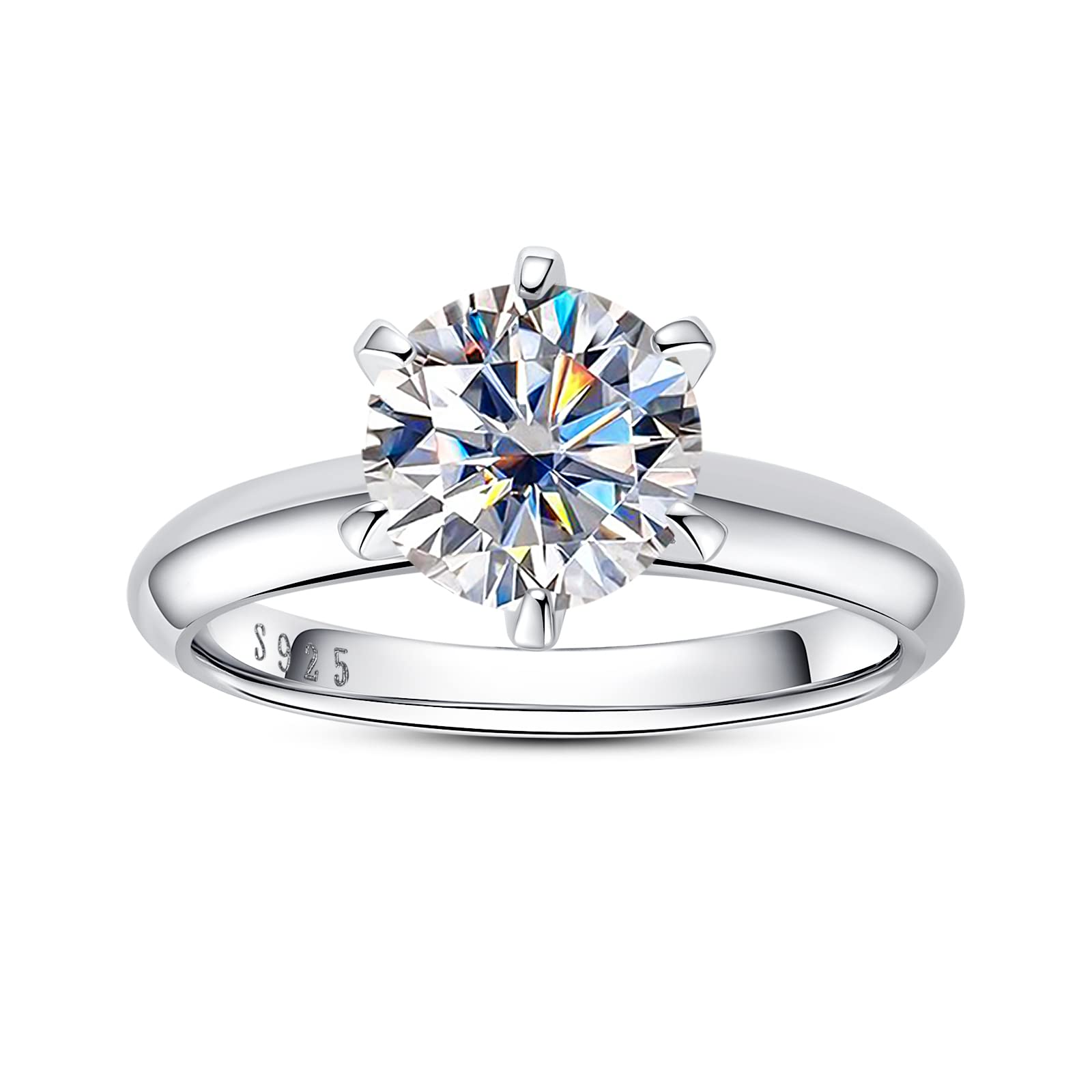 AimiIee Moissanite Ring, 0.5/1/1.5/2/2.5/3CT Round Brilliant Cut Six Prong Solitaire Gold Plated 925 Sterling Silver Engagement Promise Wedding Rings