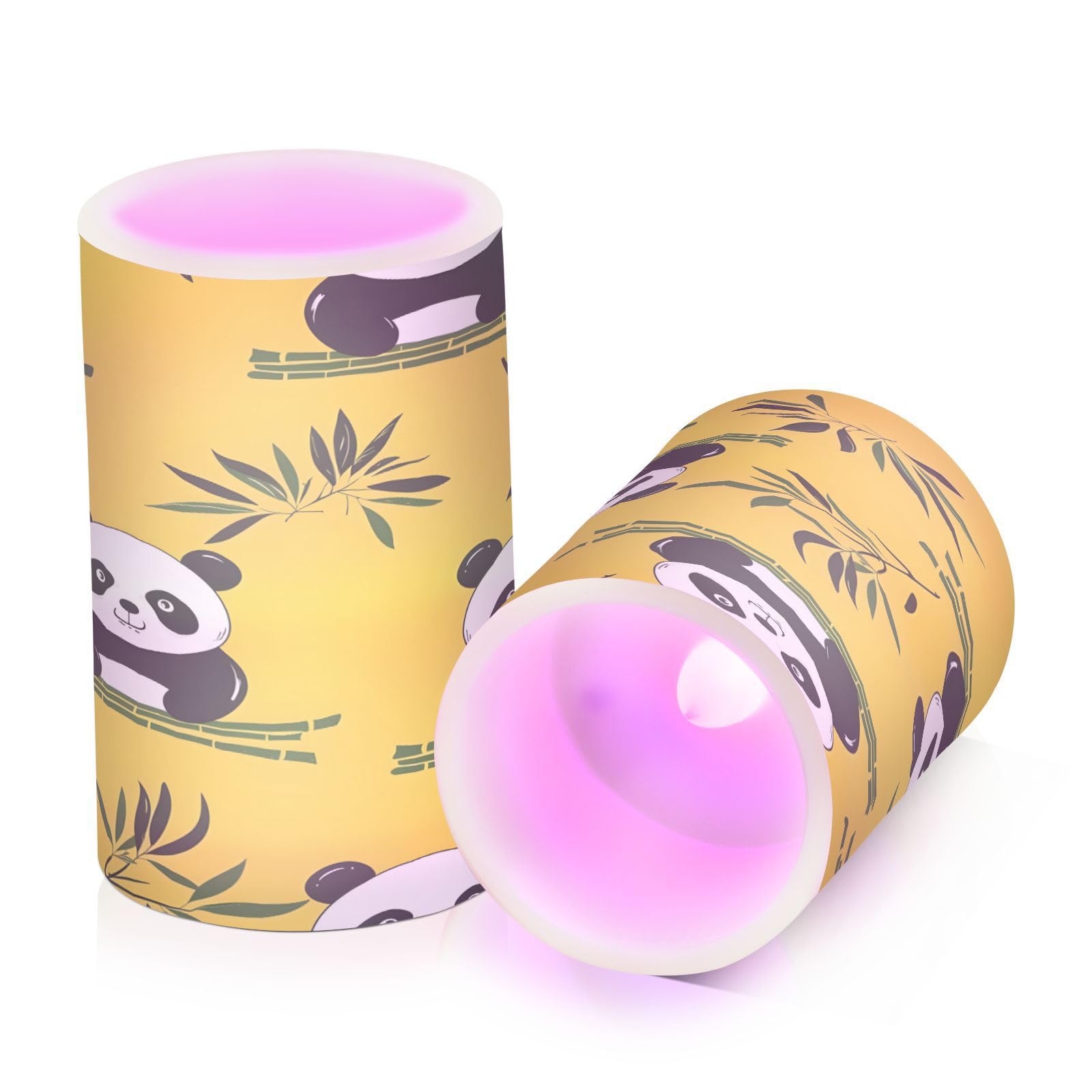 ALAZA Panda and Bamboo Flickering Flameless Candles Battery Operated with Remote Timer,Tea Light Candles LED Pillar Votive Candles Set of 2 for Outdoor Indoor Decorations