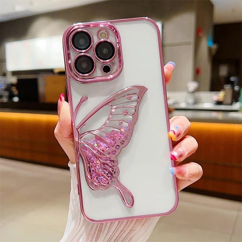 Apurb store for iPhone 15 Pro Max Case with Luxury Glitter Cute Butterfly Plating Design Aesthetic Women Teen Girls Phone Cases Camera Protection Shockproof Cover for iPhone 15 Pro Max (Pink) (B0D92R279Y) Amazon Price History, Amazon Price Tracker
