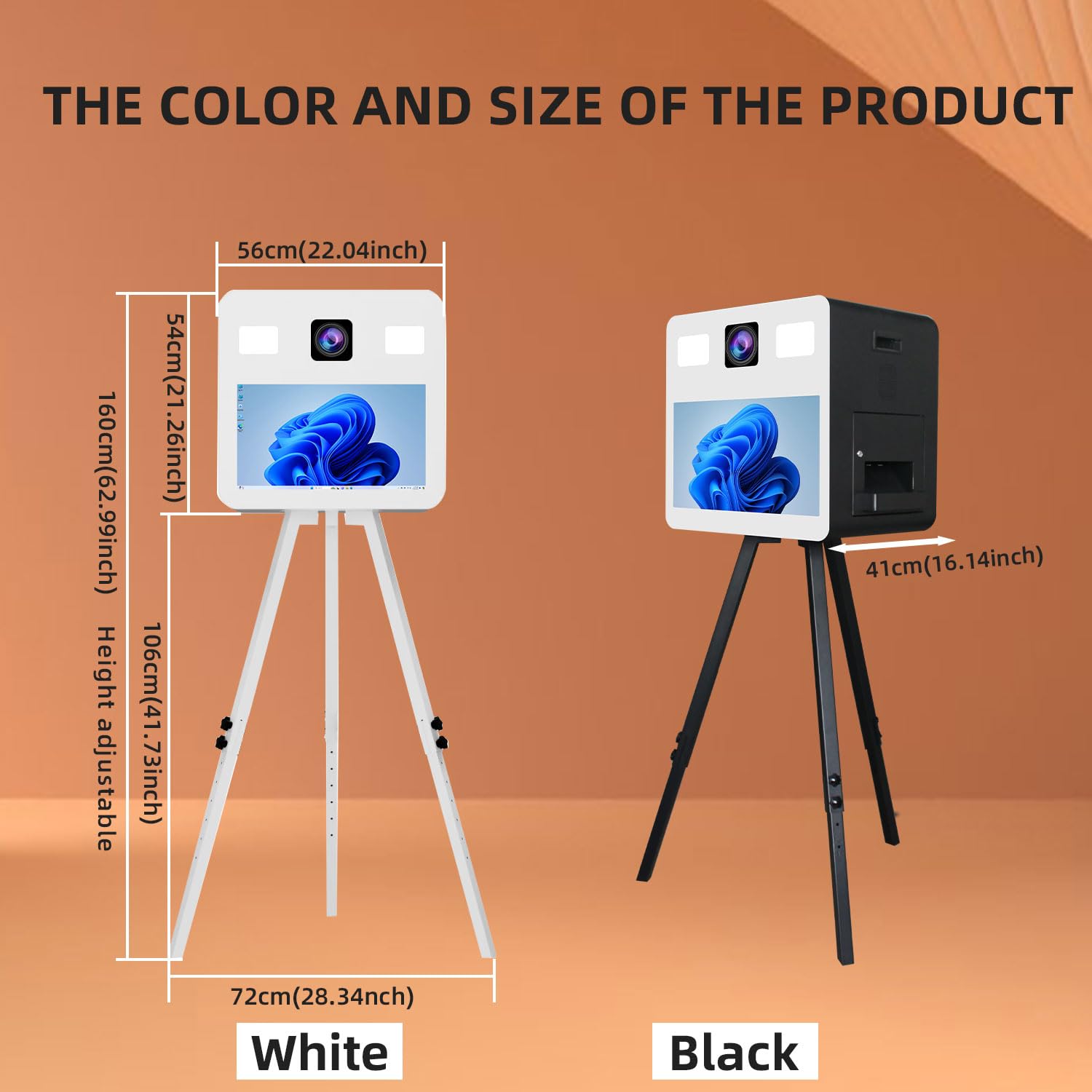 Statyw DSLR Photobooth Machine z ekranem dotykowym 54.6 cm, regulacja wysokości, do selfie weselnych (biały, pełny zestaw)
