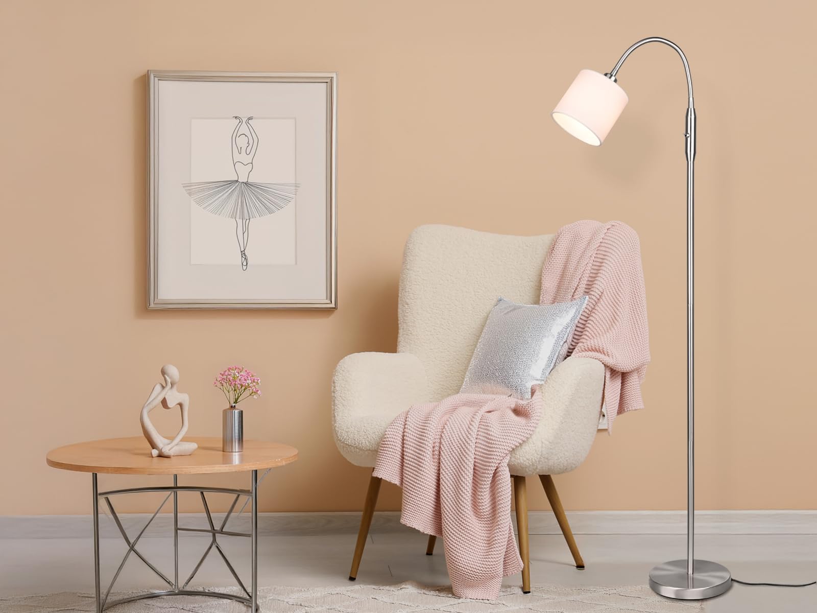 Kleine Stehleuchte 130cm mit Flexarm und Stoffschirm Weiß