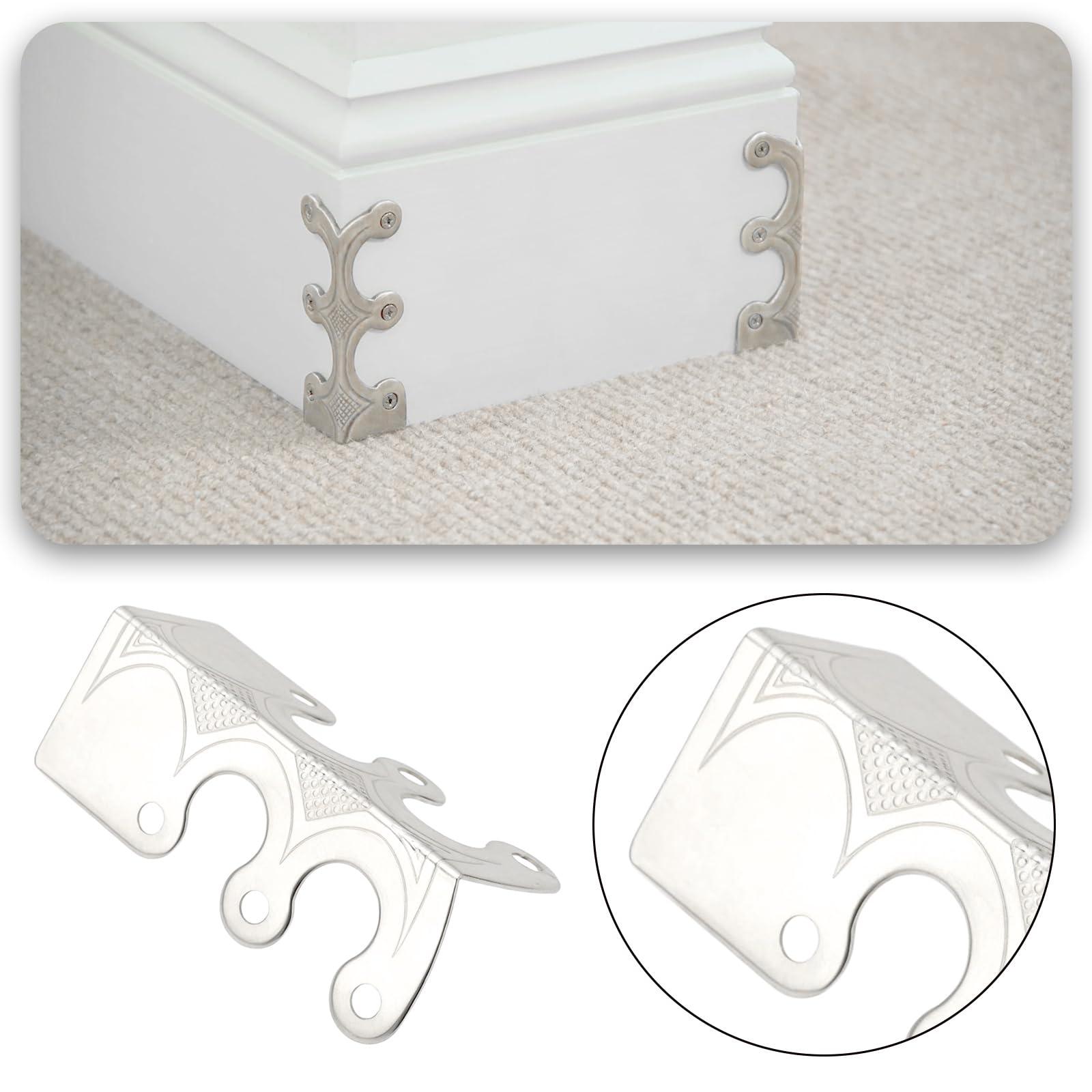 12 pièces de protections d'angle en métal avec vis pour plinthes pour meubles de salon, bureau et boîtes à bijoux - Emballage 4,8x2,9x2,1 cm Blanc Nickel