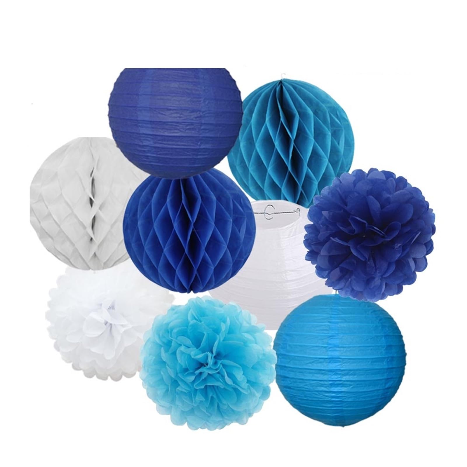 Paper Lanterns Wedding Party Favor Hanging Round Paper Lantern 6" 8" 10" 12" Baptism Birthday Holiday Decor(Blue White,8inch(20cm))