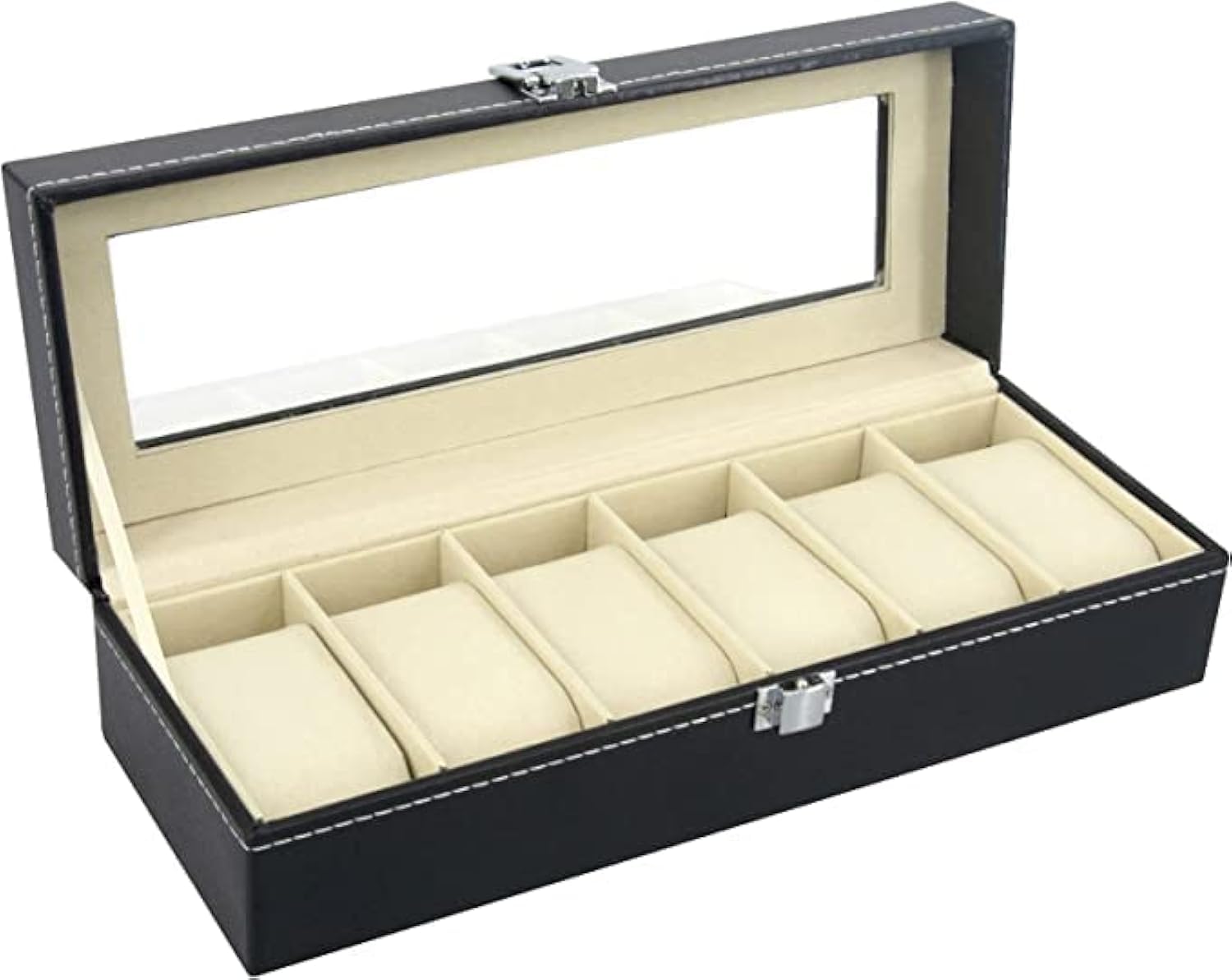 Handcuffs Watch Box Organizer With Glass Display Top For Men & Women | PU Leather | 6 Slots | Wrist Watches | Case | Storage | Holder | Jewellery | Organiser (Black) (B0BT1Q4XZH) Amazon Price History, Amazon Price Tracker