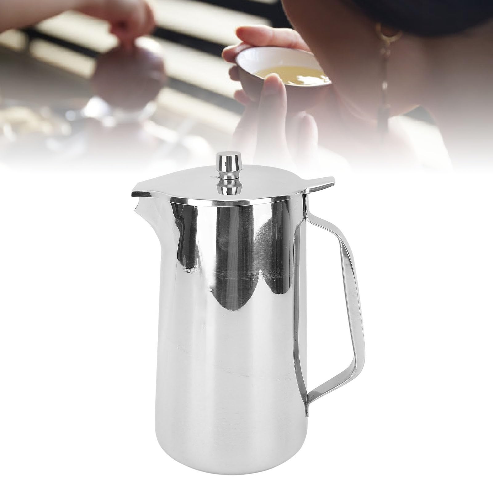 Yosoo Jarra de Agua Fría, Tetera de Acero Inoxidable de 2L con Tapa, Jarra para Espumar Leche, Dispensador de Bebidas para Máquinas de, Arte Latte, 12x24cm