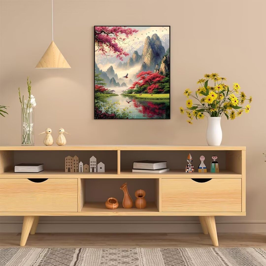 Malen Nach Zahlen Erwachsene Schneegebirgsblumen Malen Nach Zahlen Bild, DIY Handgemalt Ölgemälde Kit für Anfänger und Kinder Mit 3-Pinseln und Acrylfarbe Zuhause Mädchen Geschenk 70x50cm w-4825