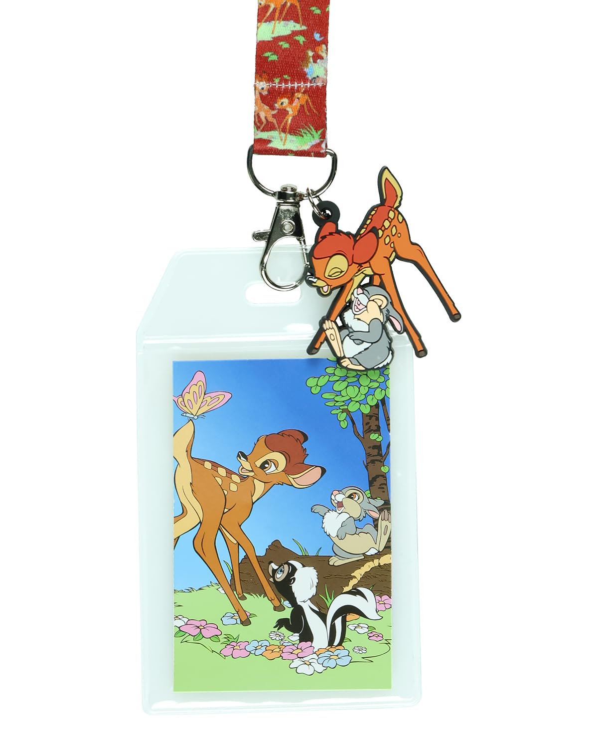 Disney Bambi Besties Forever Cordon avec porte-badge transparent et breloque en caoutchouc Bambi et Thumper de 5,1 cm
